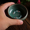 龙泉青瓷功夫茶杯单杯鱼主人，杯茶碗冰裂釉品茗小杯茶盏复古陶瓷杯