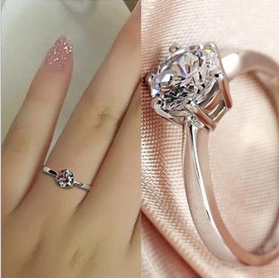 s925纯银戒指日韩女款气质，简约仿真钻戒，六爪钻石求婚活口开口银戒