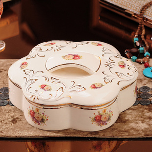 欧式陶瓷干果盘分格盒带，盖欧式客厅，零食盒婚庆水果盘糖果盒