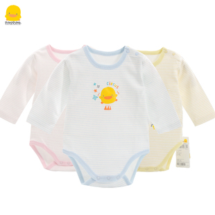 黄色小鸭童装婴儿长袖包屁衣纯棉，春秋内衣0-12个月，男女宝宝三角爬