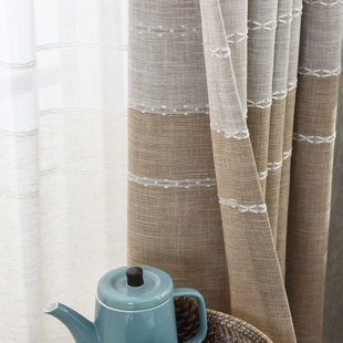 客厅窗帘窗纱成品高档大气现代简约卧室棉麻色织，简欧风格窗帘布料