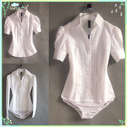 春夏韩版女士短袖衬衫职业装工作服，白商务(白商务，)衫时尚长袖连体衬衣v领