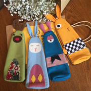 韩国原宿卡通动物帆布笔袋，创意布艺可爱小清新软妹学生文具收纳袋