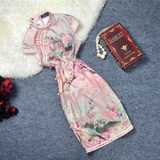 粉红佳人2022夏装，双包边高端真丝手工旗袍，优雅气质连衣裙