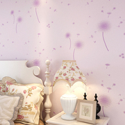 韩式田园淡紫色蒲公英环保，无纺布3d立体墙纸，浪漫温馨卧室粉色壁纸