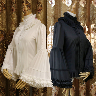 原创lolita洋装秋冬姬袖衬衫，雪纺立领打歌，装衬衣内搭修身哥特风格