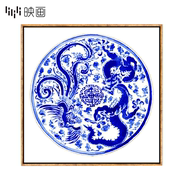 中式餐厅墙面装饰青花瓷壁画，有框画新中式，装饰画中国风玄关挂画