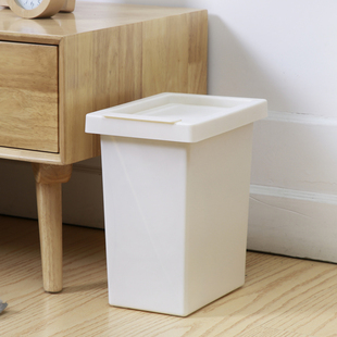日系简约翻盖纯色垃圾桶 带盖防方形水防潮卫生桶 客厅厨房卫生间