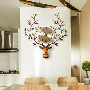 北欧式鹿头个性挂钟大气客厅挂墙挂表美式创意简约时尚钟家用钟表