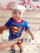 宝宝连体衣夏装Q8婴幼儿蓝色超人蝙蝠三角哈衣短袖爬服婴儿包屁衣