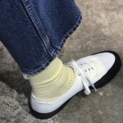 White Vulcanized shoes久留米冈山硫化鞋低帮帆布鞋黑底小百鞋