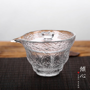 日式初雪纹加厚耐热玻璃三才盖碗茶杯功夫泡茶碗手抓壶茶具大号