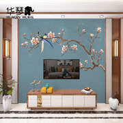 新中式壁画喜上眉梢美式花鸟客厅卧室沙发，电视背景墙壁纸墙布