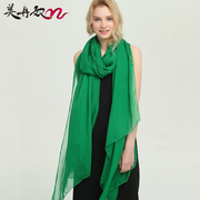 绿色丝巾女夏季薄款长款百搭纱巾，春秋季超大方巾雪纺围巾长款披肩
