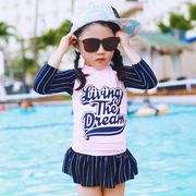韩国中大小童学生泳衣女孩长袖防晒可爱平角裙式分体速干温泉泳装