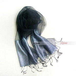 韩版欧根纱纱巾手工真丝围巾，丝巾两用超长丝，销亮银丝丝巾