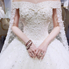 一字肩韩式婚纱礼服2023新娘结婚齐地大码显瘦长拖尾白色婚纱