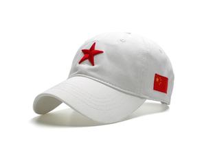 团购男女士纯棉，白色帽子红色五角星棒球帽，户外遮阳帽潮鸭舌帽
