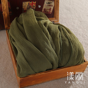 欧美流行褶皱丝巾，纯桑蚕丝橄榄绿大尺寸披肩，围巾女高档秋冬围
