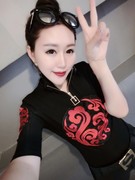 2024春夏新中式女装复古性感立领，短袖棉t恤修身显瘦打底衫潮t