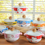 韩式卡通陶瓷泡面碗餐具创意可爱双手柄泡面杯汤碗套装大号带盖