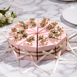 蜜曼结婚喜糖盒粉色蛋糕形糖盒个性创意欧式婚礼糖盒回礼盒子成品