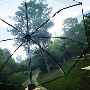 个性透明雨伞折叠全自动伞三折男女学生雨伞，小清新加厚创意情侣伞