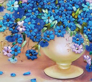 丝带绣欧式油画3D印花十字绣客厅挂画蓝语芳香DIY立体绣花卉
