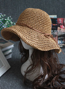 帽子草编凉帽折叠时尚草帽，海边网红遮阳渔夫帽，女夏沙滩防晒太阳帽