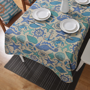 小清新海洋风创意棉麻桌布，地中海茶几桌布圆桌布艺餐桌布台布