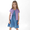 雅童小铺粉紫色女童95棉针织蝴蝶结，短袖开衫夏季童装短上衣