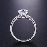925纯银镀铂金戒指女 高端仿真一克拉方形钻戒拉情侣求婚结婚