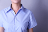 正装蓝衬衫半袖修身收腰ol职业装，工装短袖女蓝色衬衣长袖v领