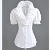 雪纺衫女2023夏装女装白色立领，荷叶边衬衫女泡泡袖修身衬衣女