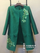 2016春秋中式复古绣花原创设计长袖圆领，中长款上衣外套披风