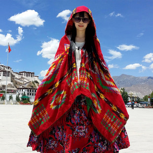 尼泊尔披肩西藏丽江旅游拍照民族风，围巾斗篷女外套加厚保暖大披风
