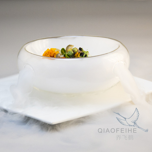 耐热透明双层玻璃碗酒店创意个性特色菜 干冰餐具 冷菜水果沙拉碗