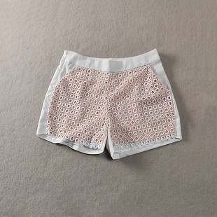 K41女夏装蕾丝装饰中腰大码韩版修身 短裤热裤 有内衬0.17白菜价