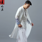 中国风民族服装男士中长款风衣外套薄款夏季雪纺防晒开衫长袖披风