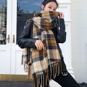 围巾女士冬季韩版学生百搭超长款格子加厚保暖仿羊绒披肩两用