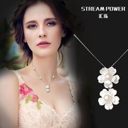 韩国女珍珠母贝花卉项链流苏白色天然贝壳花朵满天星纯银锁骨链