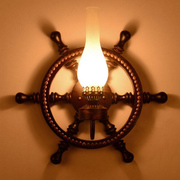 欧式复古地中海实木船舵客厅壁灯，马灯美式乡村个性仿古酒吧工程灯
