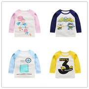 春秋季儿童纯棉长袖t恤婴儿宝宝卡通，上衣男孩女童圆领打底衫0-7岁