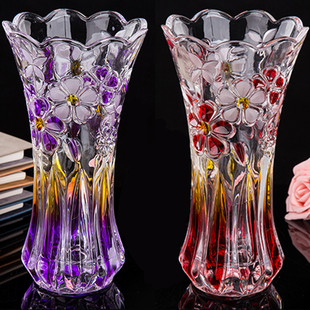 晶雕彩中国风彩色网红玻璃，花瓶透明水培富贵竹百合，瓶简约客厅摆件