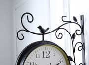 田园双面客厅静音挂钟铁艺，简约现代装饰创意两面钟表复古石英钟