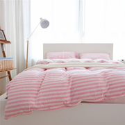 天竺棉针织四件套全棉床品简约纯棉条纹被套，纯色床单4件套床笠款