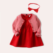 小孩衣服春秋装女宝宝公主裙红色喜庆连衣裙套装婴儿周岁礼服裙子
