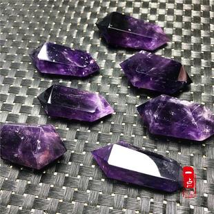 乌拉奎 天然紫水晶柱双尖柱摆件 紫晶原石六棱柱打磨手把玩件灵摆