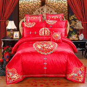 中式刺绣相亲相爱婚庆四件套提花，六八十多件套大红色，结婚绣花床品