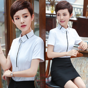 白色职业衬衫女短袖，夏2022韩版显瘦衬衣，工作服修身正装ol半袖